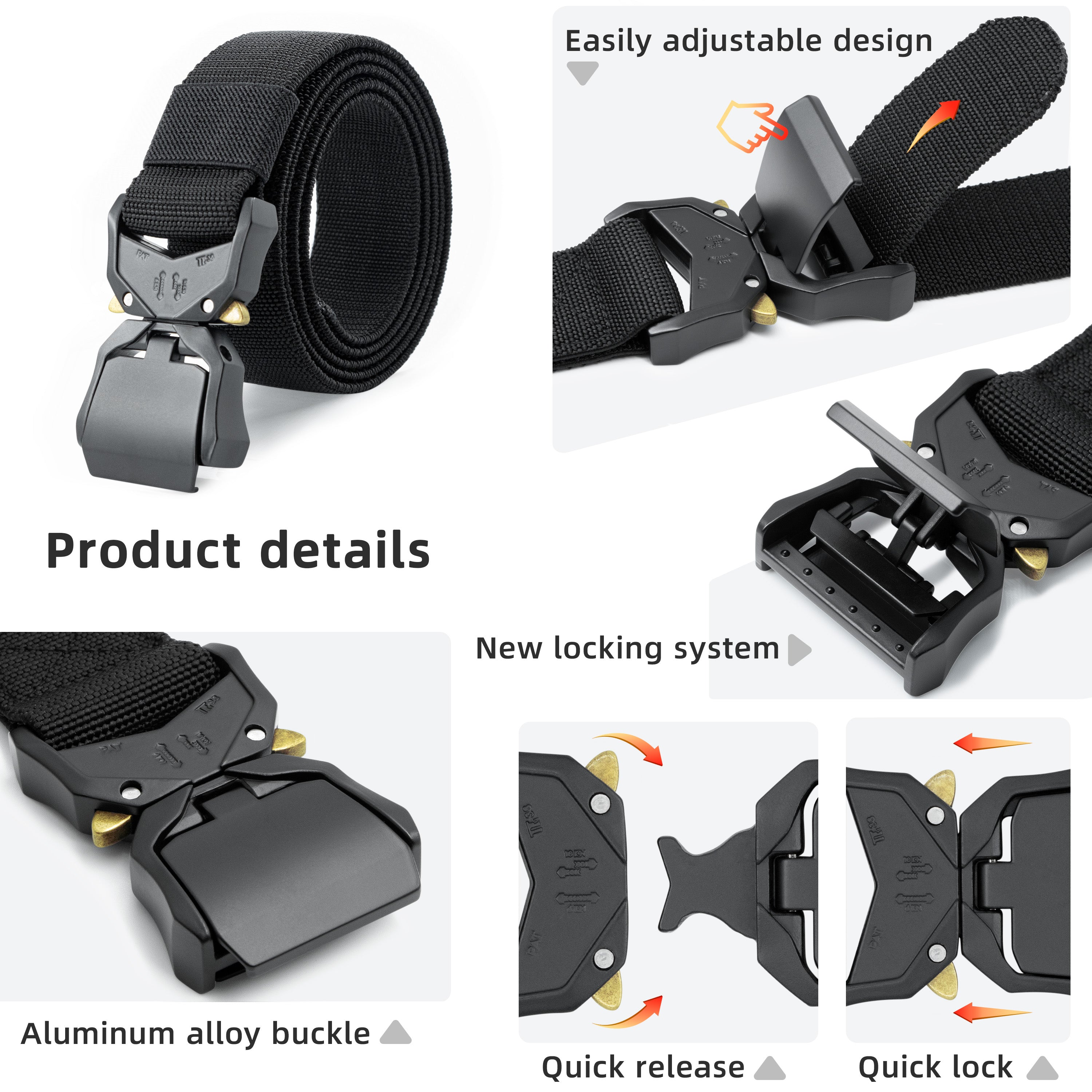 Tactical Belt,Work Belts for Men,Military Hiking Heavy Duty Belt for 1.5 Inch,Nylon Webbing Tool Belt,Gift with Quick Release Buckle