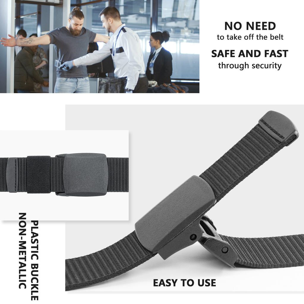 LXMY Work Belts for Men,Adjustable Nylon Fabric Belt,No Metal Buckle, Fast Pass Through the Airport Security,Suitable for Anywhere