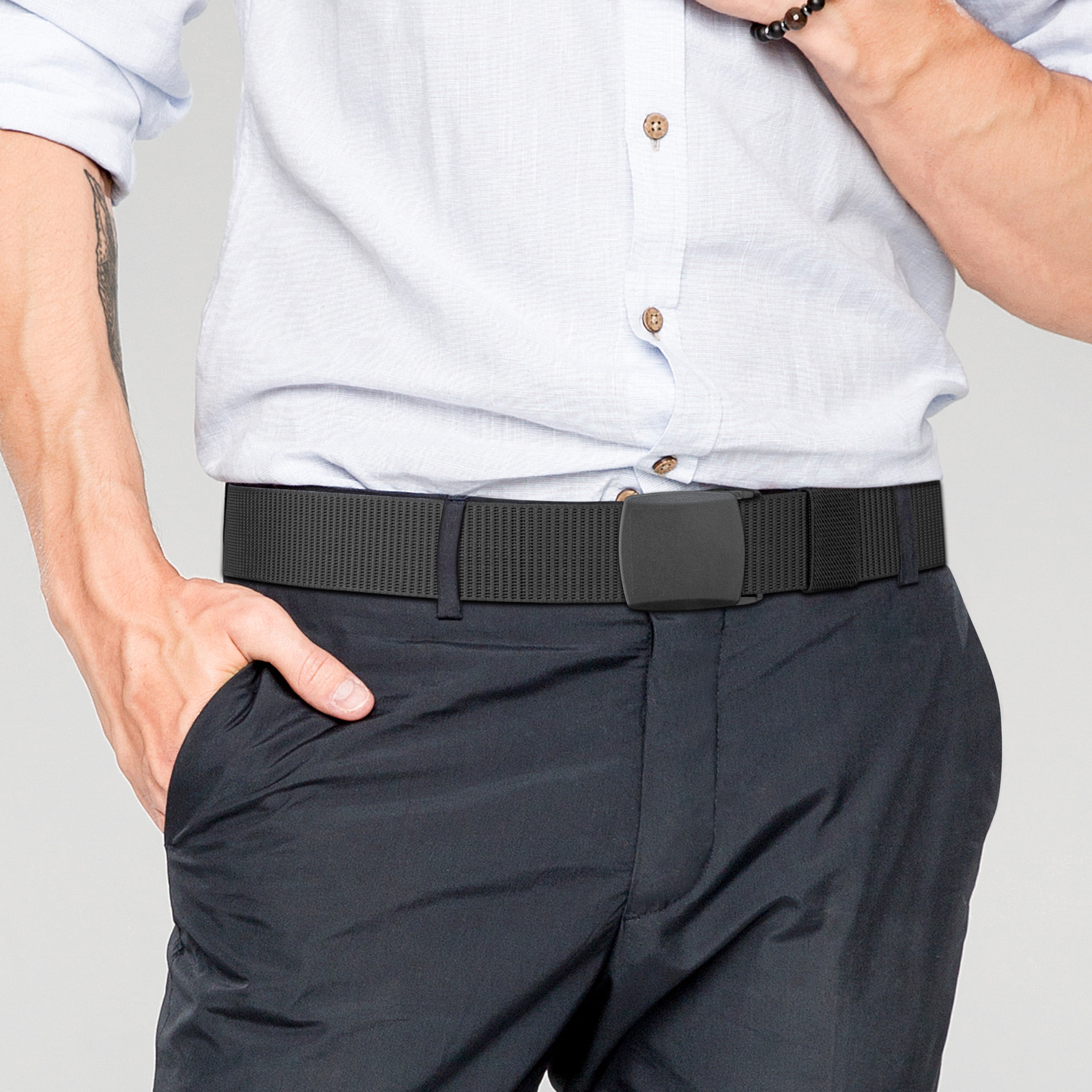 LXMY Work Belts for Men,Adjustable Nylon Fabric Belt,No Metal Buckle, Fast Pass Through the Airport Security,Suitable for Anywhere